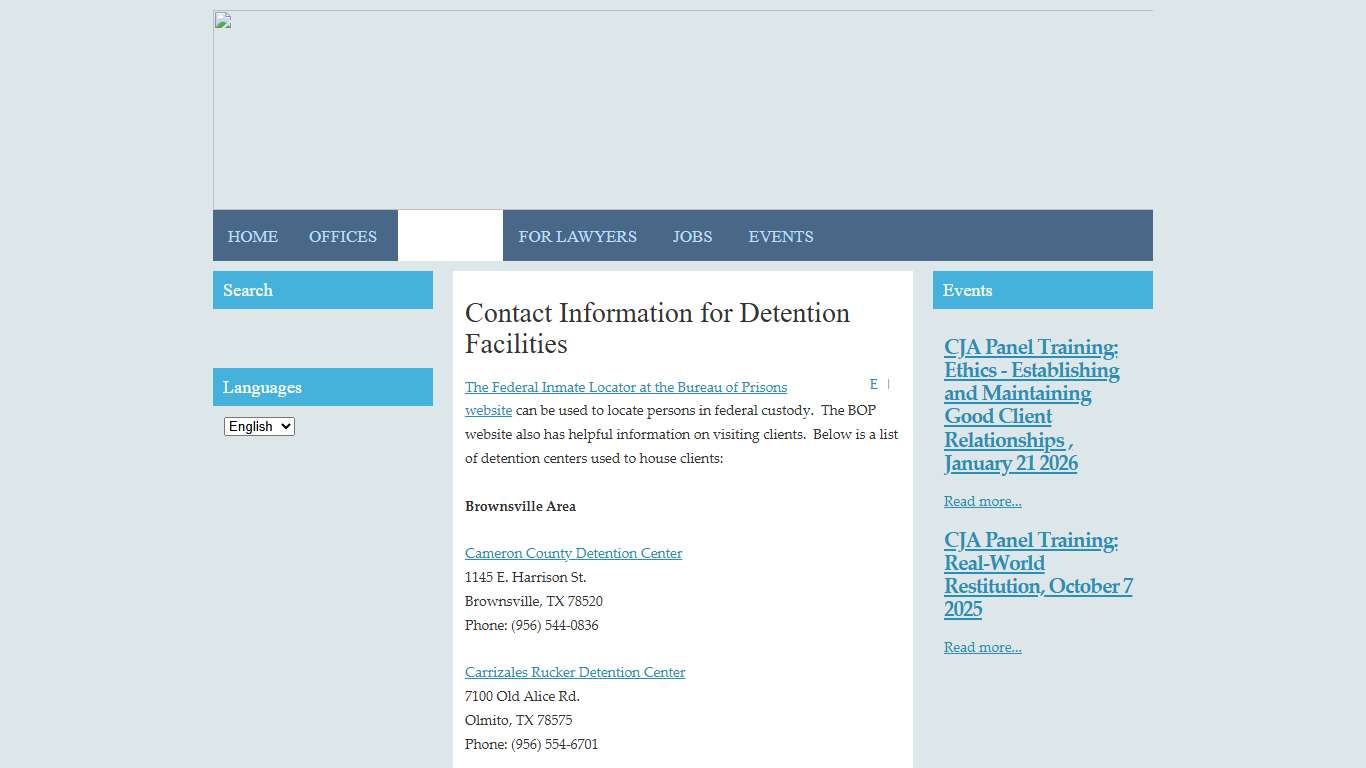 Contact Information for Detention Facilities